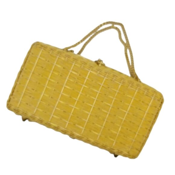 Vintage Gold Metallic Metal Woven Evening Box Purse With Top Clasp & Chain Strap - Picture 8 of 13